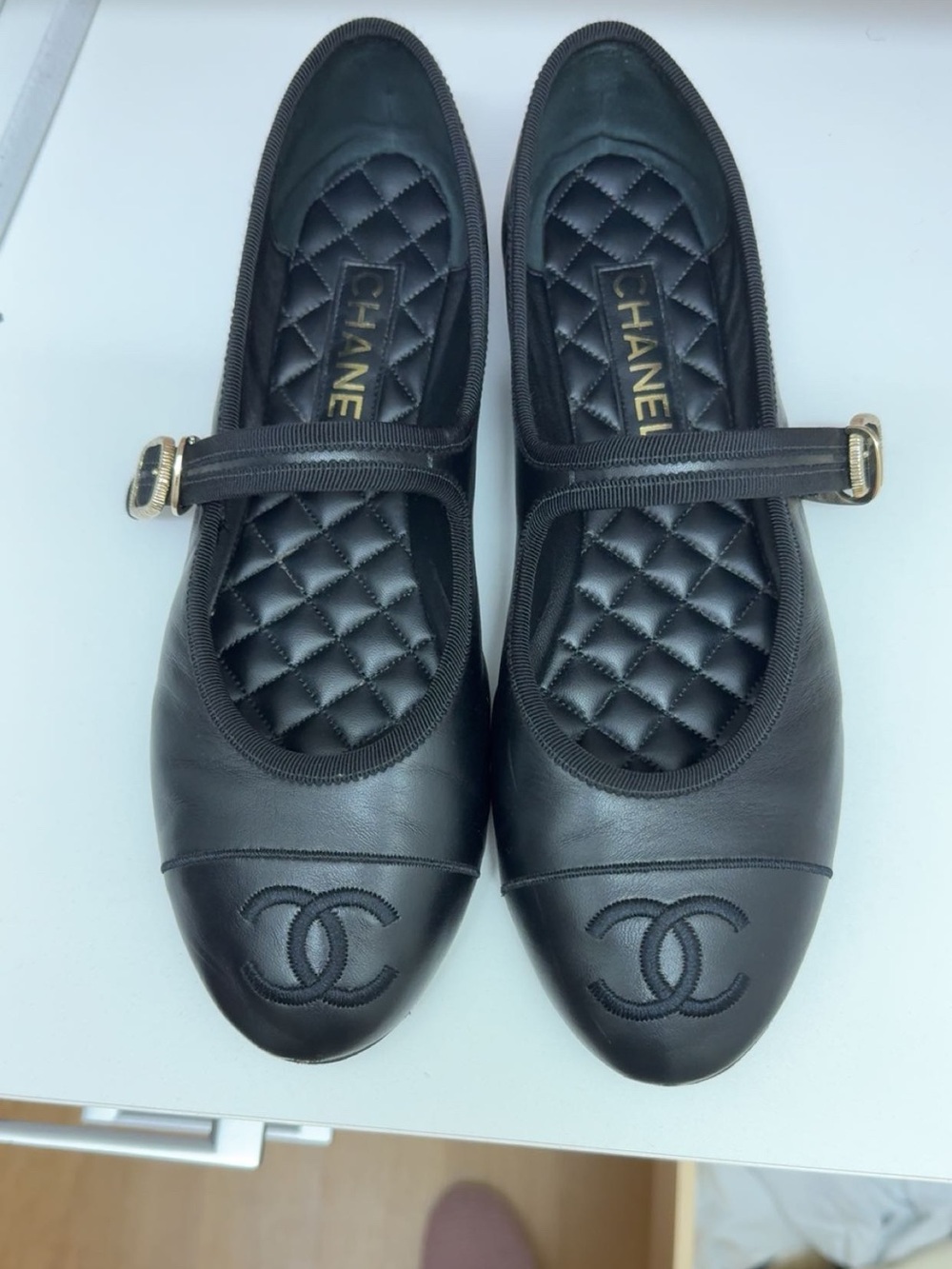 BLACK CHANEL MARY JANE FLATS